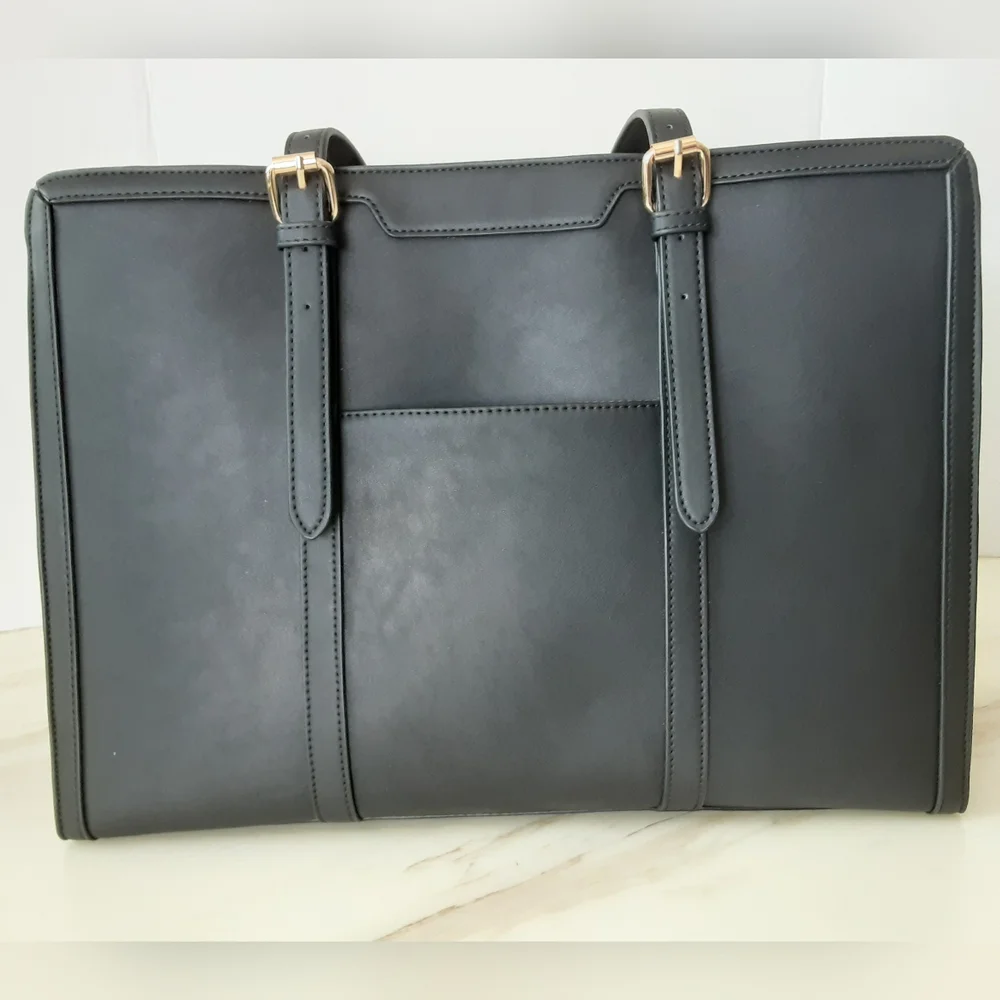 LOVEVOOK Laptop Bag Lightweight Black PU Leather Large Shoulder | Satchel Bag